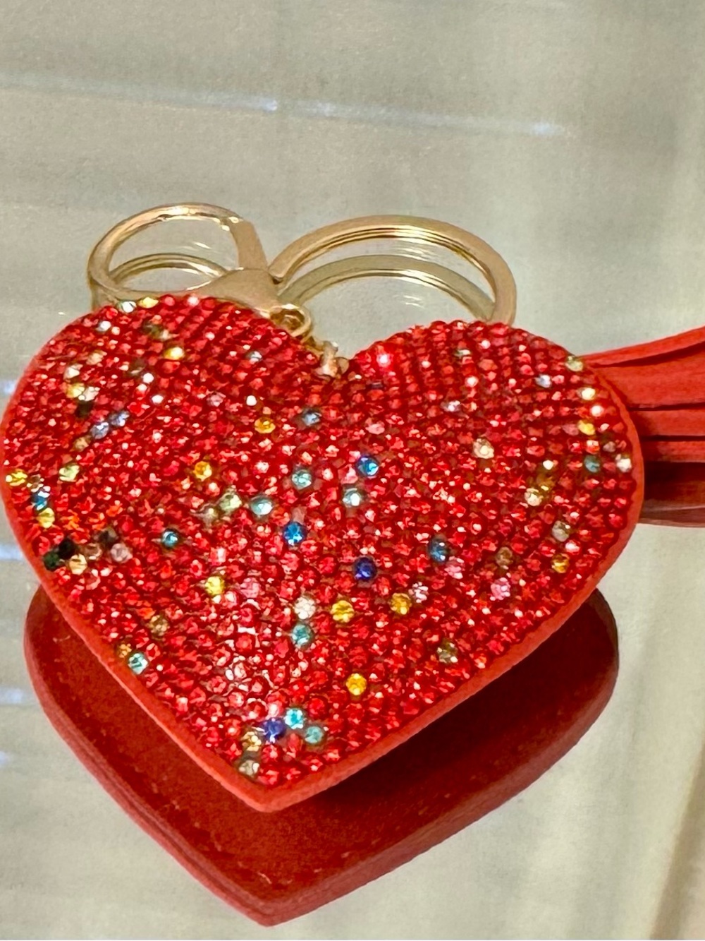 New Red Crystal Heart Keyring with Tassel